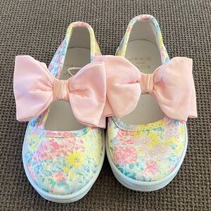 Janie and Jack Floral Kids Shoes with Pink Bow